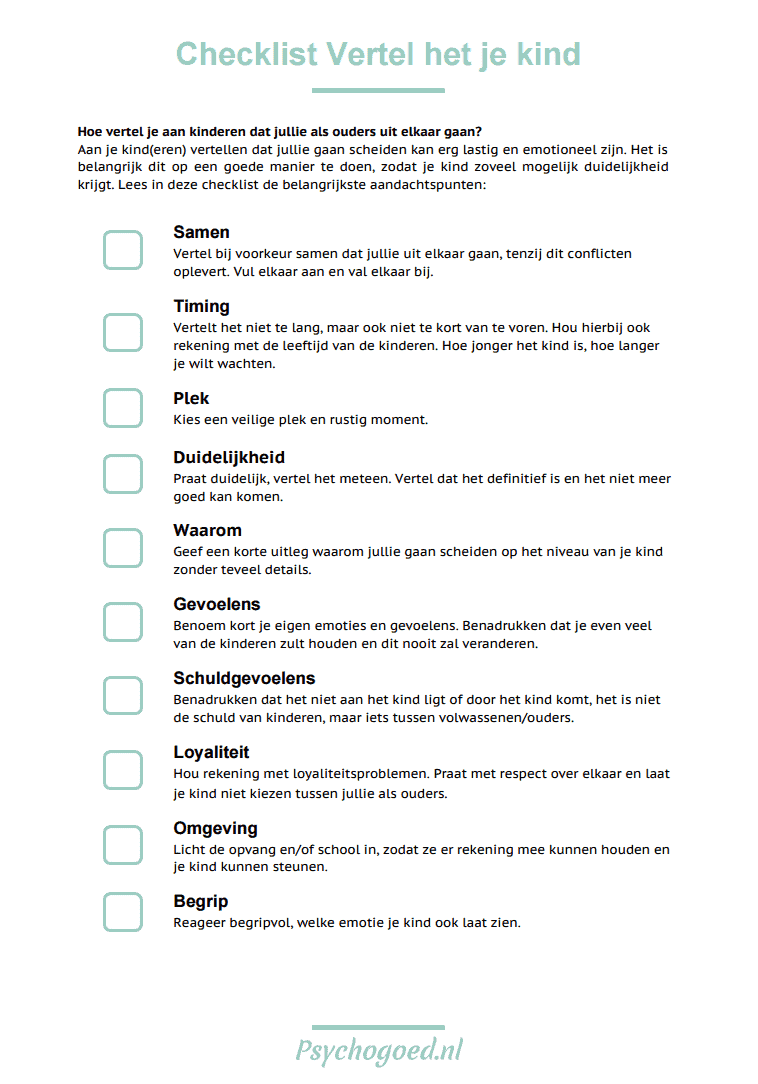 Checklist vertel het je kind