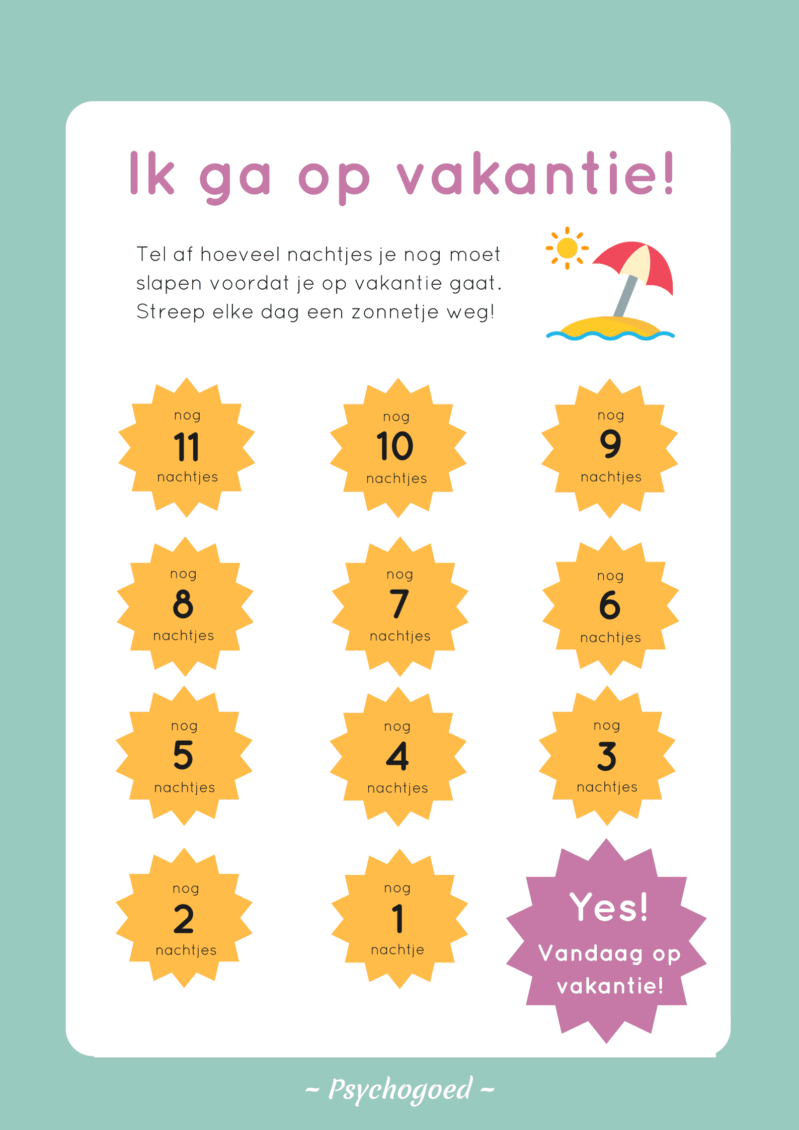 Aftelkalaneder op vakantie